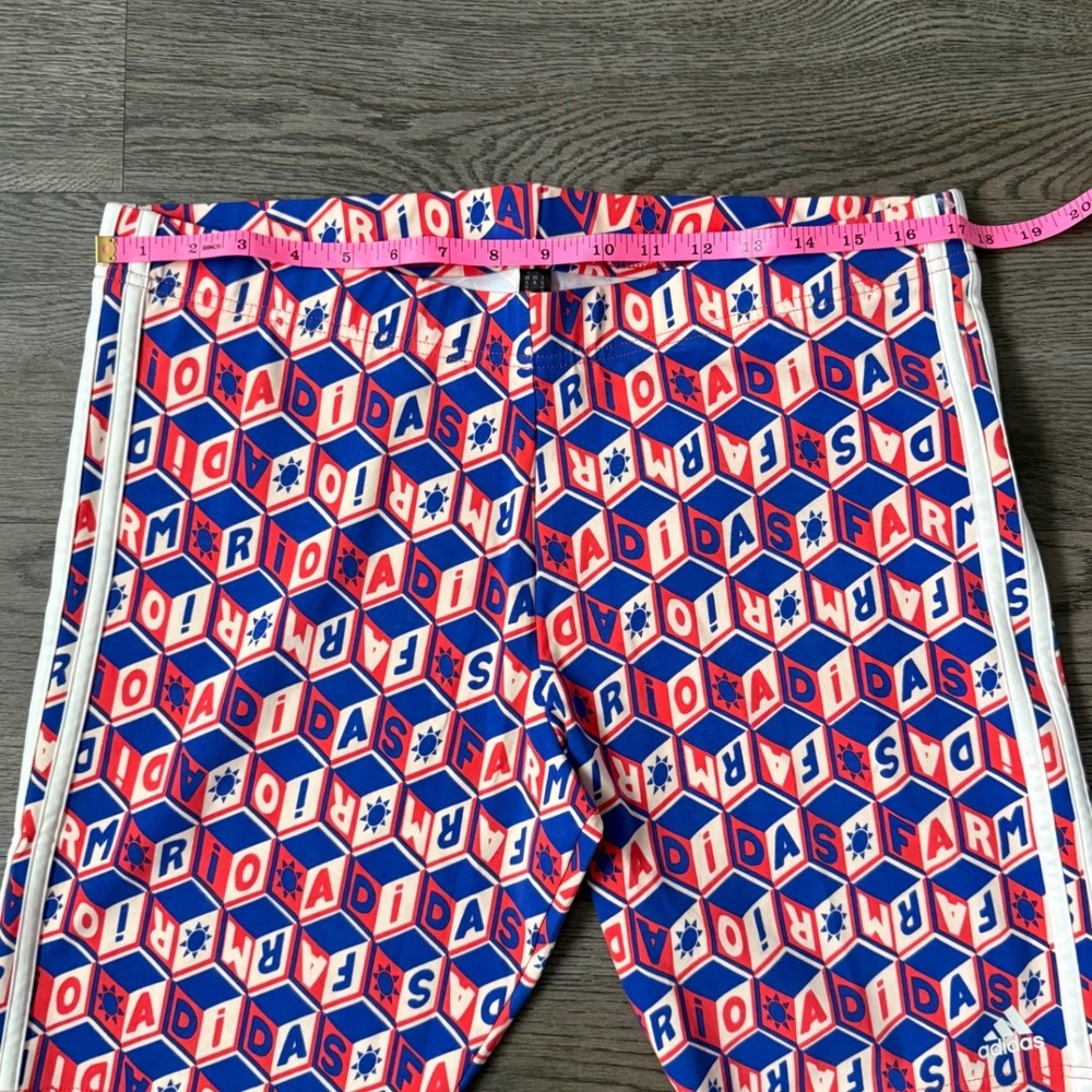adidas x FARM Rio Cotton Bike Activewear Shorts Women XL Red Blue Logo Print NWT - Picture 8 of 13